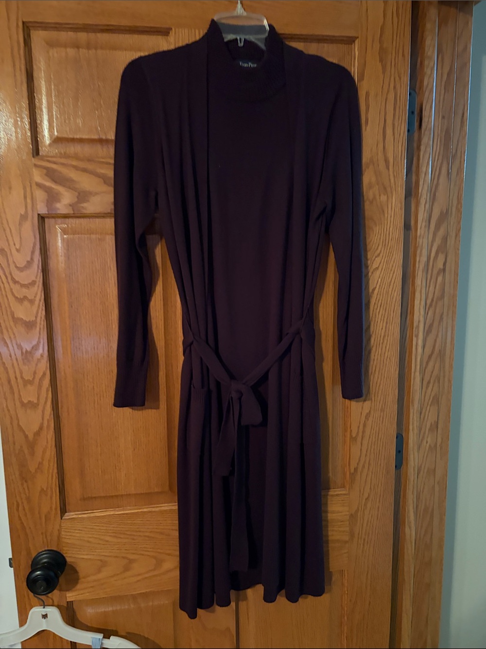 Evan Picone Long Sleeve Belted Dress in Deep Brown. Vintage